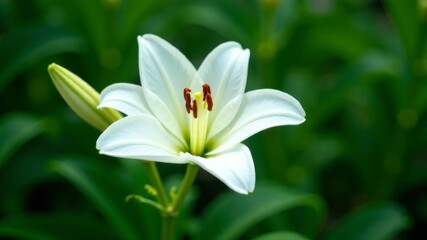 an open white flower against a background of blurred green grass