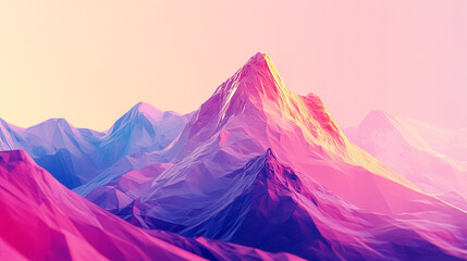 Fototapeta premium Colorful mountain landscape at sunrise with abstract geometric shapes and warm tones