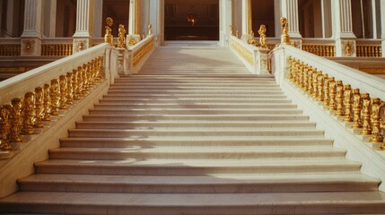 Obraz premium Grand Marble Staircase With Gilded Railings