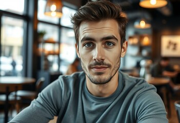 Obraz premium A digital nomad sitting in a modern coffee shop