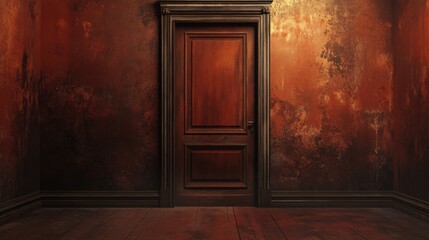Dark, mysterious room with an old wooden door.