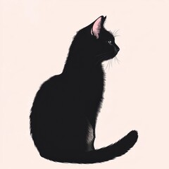 Fototapeta premium Minimalist black cat silhouette with soft pink highlights in artistic design