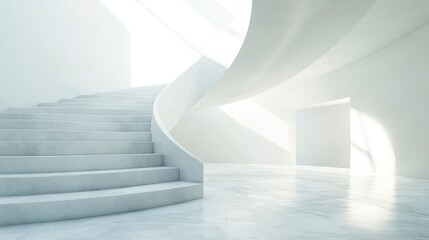 Fototapeta premium Modern Minimalist White Spiral Staircase Interior Design