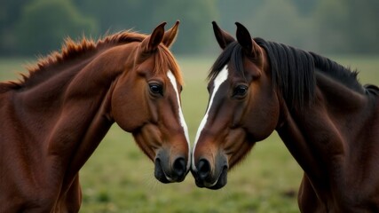 two brown horse heads opposite each other