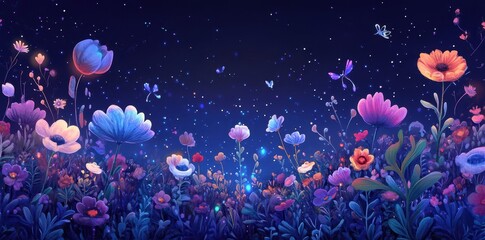 Night Blooming Flowers Under Starry Sky