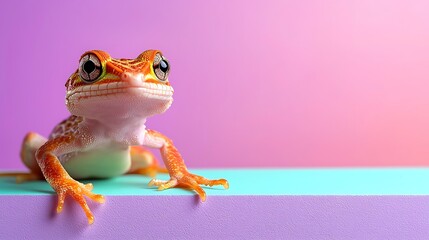 Playful and Friendly Frog Staring at the Camera on Colorful Background