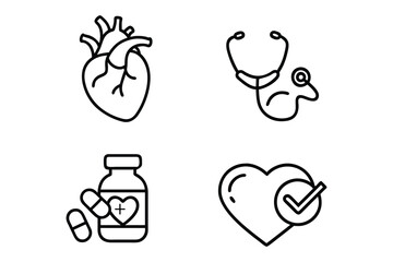 Medical heart health icon set medication.
