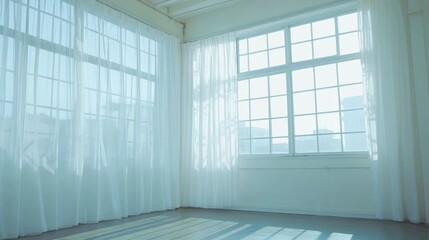 Fototapeta premium Sheer Curtains Frame Bright Room Window Light