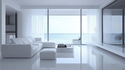 Modern White Living Room Overlooking Ocean View