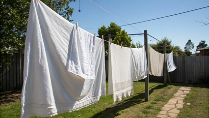 Ropa secándose al aire libre en el patio trasero