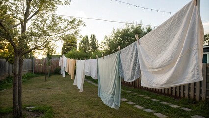 Ropa secándose al aire libre en el patio trasero