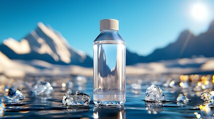 Obraz premium Clear Water Bottle in Stunning Landscape with Ice and Mountains