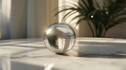 A Reflective Sphere Rests on a Marble Surface