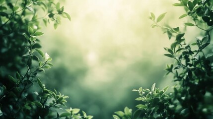 Fototapeta premium Lush greenery frames a soft, sunlit background.