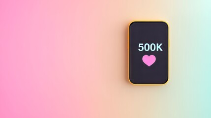 Smartphone Showing 500K Followers Social Media Notification On Colorful Pastel Background