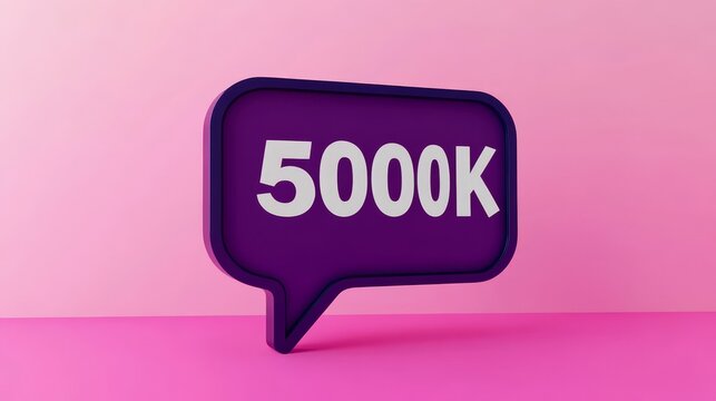 Social Media Notification Icon With 5000k Text On A Colorful Pastel Background, 3D Rendering