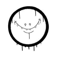 Graffiti emoticon. Smiling face painted with smudges of spray paint. Vector illustration