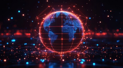 Obraz premium A digital representation of Earth surrounded by glowing connections and data points.