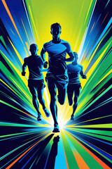 Running silhouette colorful. Ideal for running poster. AI Generated