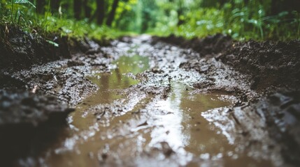 Fototapeta premium Muddy Forest Path Water Reflections
