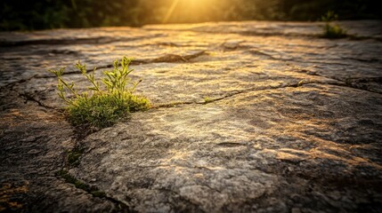 Naklejka premium Small Plant Growing Through Cracked Stone Surface