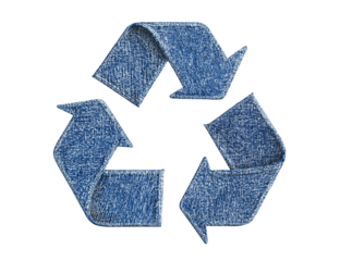 3D Blue Denim Recycling Symbol on transparent background.