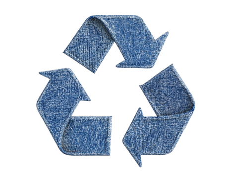 3D Blue Denim Recycling Symbol on transparent background.