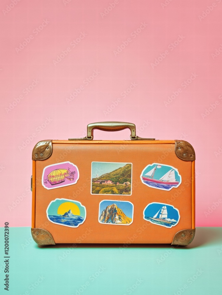 Aufkleber retro suitcase decorated with vibrant travel stickers for a journey filled with adventure and memori