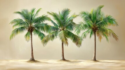 Obraz premium Tropical Beach Palm Trees, Sandy Shore, Sunset.