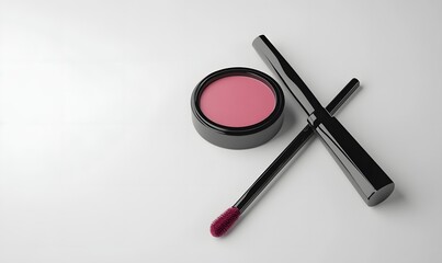 Pink cream blush and lip gloss on white.