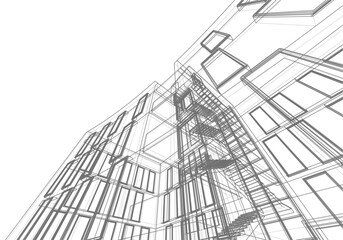 Modern office building. Architectural drawing sketch