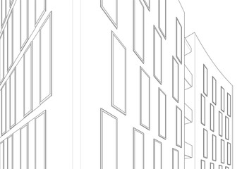 Modern office building. Architectural drawing sketch