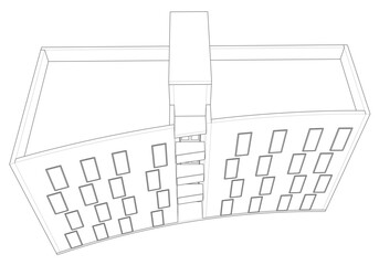 Modern office building. Architectural drawing sketch