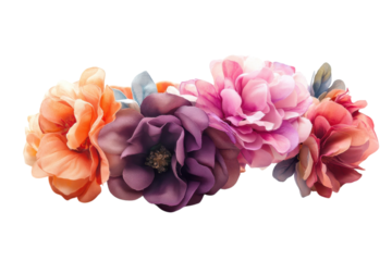 Beautiful floral headband with assorted artificial flowers in vibrant colors for fashion and decoration