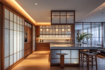Modern Kitchen Design With Shoji Screen Inspired Cabinetry