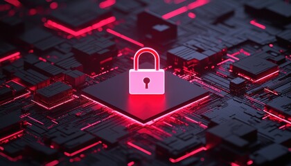 A glowing padlock symbol on a digital circuit background, representing cybersecurity and data protection in a modern, tech-themed design.