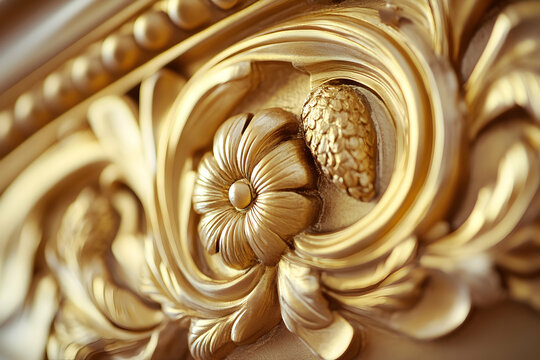 Golden decorative ornament close-up, offering an elegant and luxurious design with room for customization