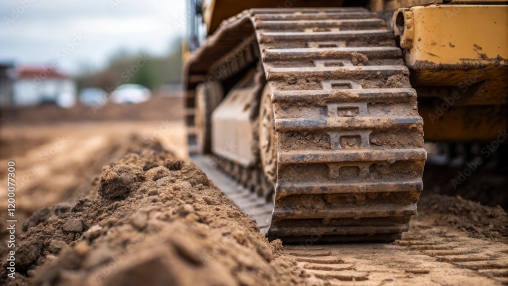 Poster A closeup of a bulldozers tracks the heavy treads embedded deep into loose soil as it pushes a mound of earth forward capturing the essence of raw power.