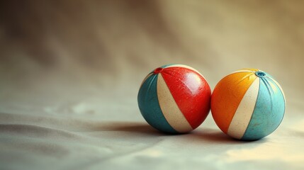 Vintage toy balls on fabric, nostalgic scene.