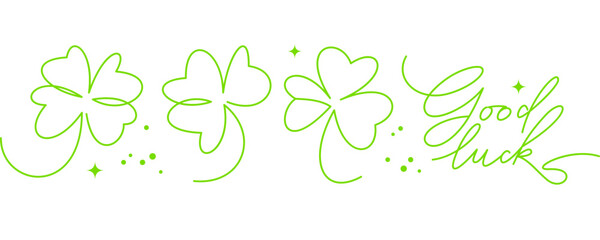 St. Patrick's day shamrocks, one line drawing vector set