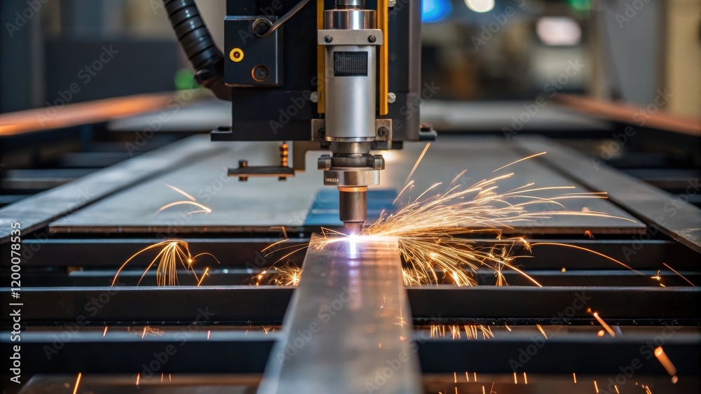Poster a closeup of automated welding equipment fusing metal parts together highlighting the use of technol