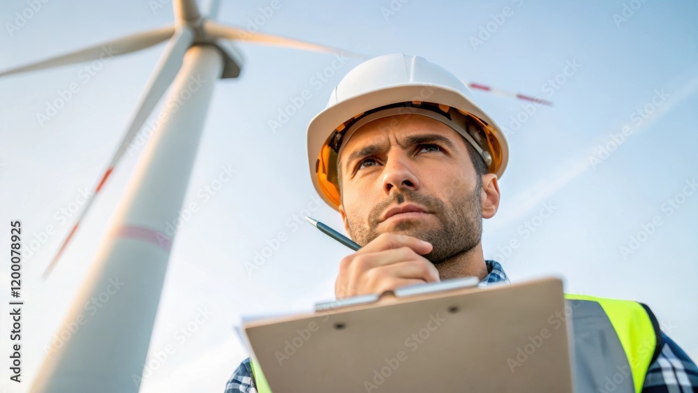 Leinwandbilder a closeup of a workers face focused and deep in thought as they review a checklist while standing ne