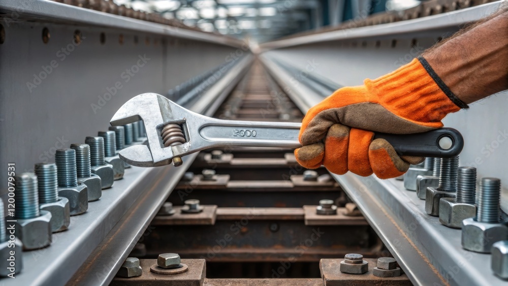 Poster a closeup of hands gripping a heavyduty wrench as a worker tightens bolts on a prefabricated bridge 