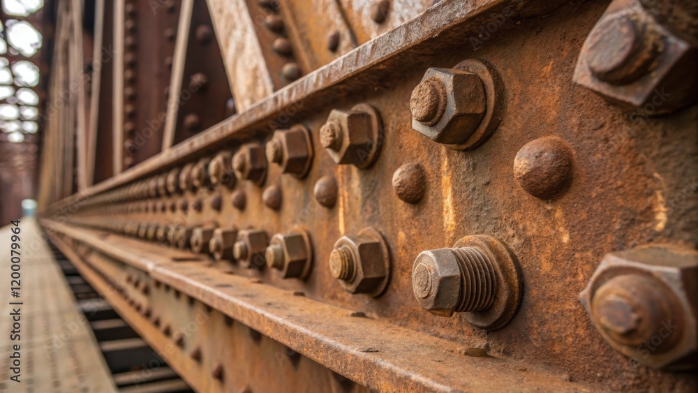 Poster a closeup of rusted rivets and bolts being tightened highlighting the textures of metal and the atte