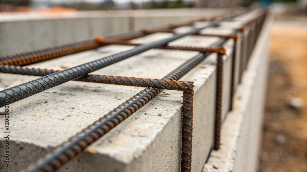 Aufkleber A closeup of the connection points on a precast panel detailing reinforced steel embedded within the concrete showcasing the integration of structural support.