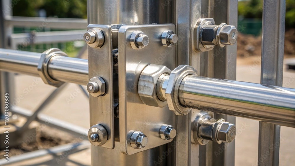 Aufkleber A closeup of the intricate details of a newly installed distribution gate metal parts gleaming and securely fastened signifying a crucial element of the irrigation system.