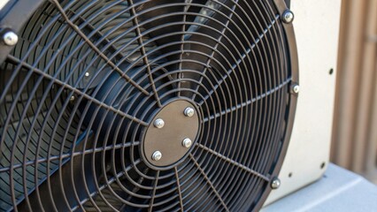 A closeup of the fans protective grille being secured with a focus on the interlocking mesh and the robust structure that ensures safety during operation.