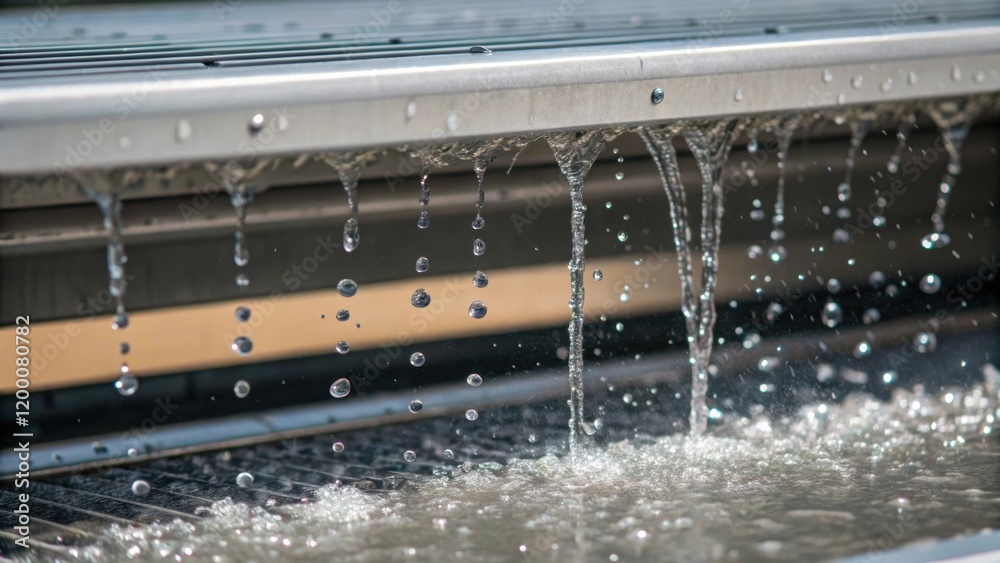 Aufkleber a closeup of water cascading down from the cooling system droplets splashing against the metallic su