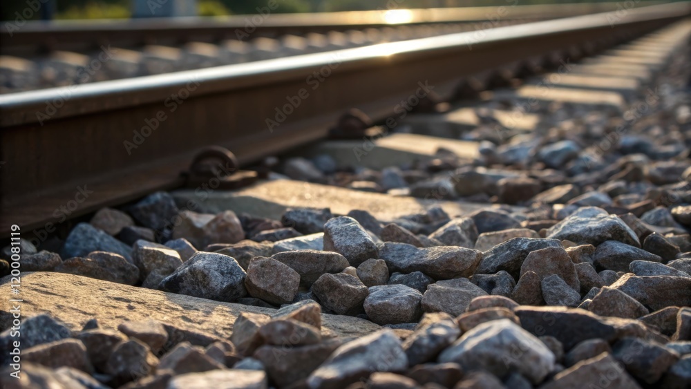 Poster a closeup shot of fresh track ballast with individual stones glistening in the light highlighting th