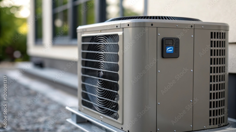 Poster A closeup view of an outdoor condensing unit with visible smart technology features showcasing the blend of robust construction with tingedge functionality.